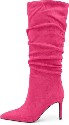 Vista 40 de Zamikoo Botas holgadas de tacón alto para mujer, botas de tacón de aguja altas hasta la rodilla, puntera puntiaguda, elásticas, botas altas de meter