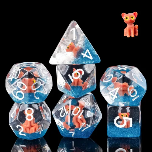 Vista 9 de Cusdie 8 dados DND, juego de dados poliédricos rellenos de animales, juego de dados de animales para juegos de rol, dados D&D