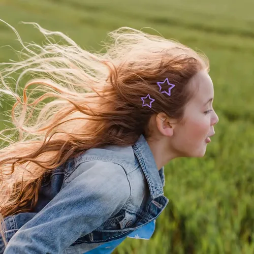 Vista 5 de Pinzas para el cabello con diseño de estrellas moradas, 10 unidades, para niñas, kawaii, antideslizantes, con estrellas, accesorios para el cabello