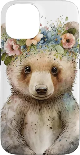 Vista 4 de iPhone 16 Brown Bear Boho Woodland Animal Floral Case