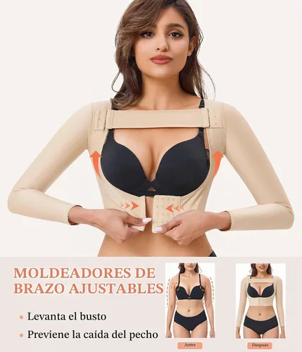 Vista 4 de LANCS - Mangas de compresión postquirúrgicas para mujer, moldeador de brazo superior, tops correctores de postura, chaleco moldeador Beige