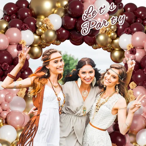 Vista 6 de Kit de guirnalda de arco de globos burdeos de 142 piezas con globos metálicos de oro rosa, granate y oro para decoraciones de cumpleaños, baby