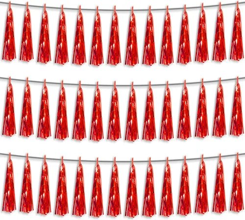Vista 7 de Banderines de Flecos de Papel Aluminio Negro 3P con Borlas Metálicas Guirnalda de Borlas para Carrozas de Desfile, Despedida de Soltera, Boda
