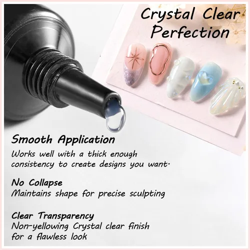 Vista 4 de MUSILAN Gel para esculpir uñas 3D con limas de cristal de cristal, gel constructor transparente para uñas, moldeo para esculpir esmalte de uñas
