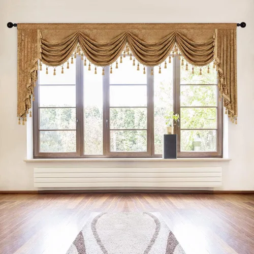 Vista 22 de ELKCA Cenefa de cortina de felpilla beige para ventana de sala de estar, cenefa de cascada para dormitorio, bolsillo para barra