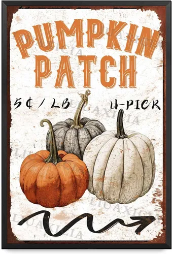 Vista 13 de Letrero de metal con diseño de calabaza, Día de Acción de Gracias, regalo para amantes de la decoración, arte de 8.00 x 12.00 pulgadas
