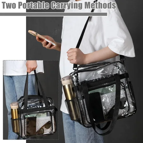 Vista 6 de Silkfly Bolsa de viaje de PVC transparente aprobada para estadios, con asas, correa para el hombro, cremallera para mujer, 2 unidades 2 Pcs