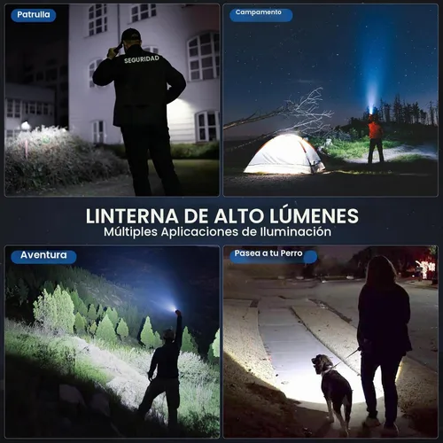 Vista 7 de BEFAMALI Paquete de 4 linternas recargables de alto lúmenes, luz de flash de 99000 lm, linternas LED brillantes ajustables con 5 modos y cable USB