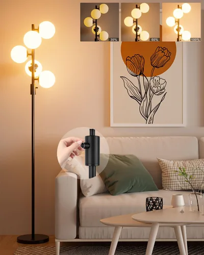 Vista 26 de Lightdot Lámpara de pie naranja de 63 pulgadas con poste en U, 2 lámparas de pie de mediados de siglo con globos y bombillas LED blancas cálidas