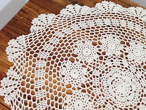 Vista 2 de Laivigo Tapones redondos hechos a mano de ganchillo de algodón con encaje, 22 pulgadas, color beige