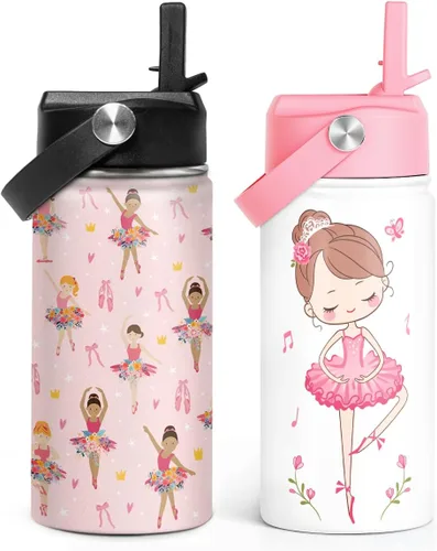 Vista 7 de SANDJEST Botella de agua para niños con tapa con pajilla, botellas de agua de acero inoxidable con aislamiento del alfabeto de 12 onzas para niños