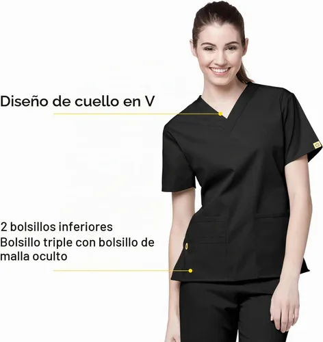 Vista 3 de Wink Origins Bravo-Women's V-Neck Scrub Top Negro
