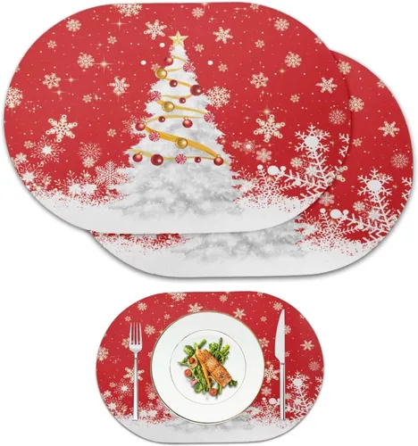 Vista 94 de Juego de 2 manteles individuales con luces de Navidad, resistentes al calor, antideslizantes, impermeables, a prueba de aceite, lavables, lavables