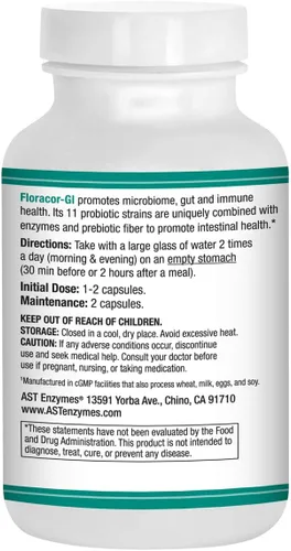 Vista 2 de Floracor - Probióticos y enzimas para apoyar la salud intestinal y intestinal - 180 cápsulas vegetarianas