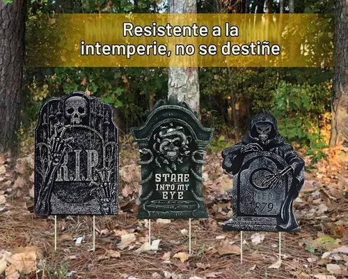 Vista 2 de Letreros de patio de lápida de Halloween de 17 pulgadas con estacas - Marcadores de césped - Paquete de 3