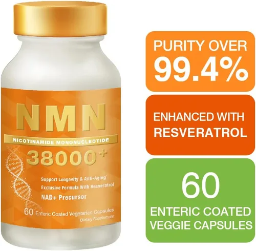 Vista 2 de Lovita NMN 38000+, suplemento NMN con resveratrol, mononucleótido de nicotinamida de 635 mg por cápsula, alta absorción y forma estabilizada, pureza
