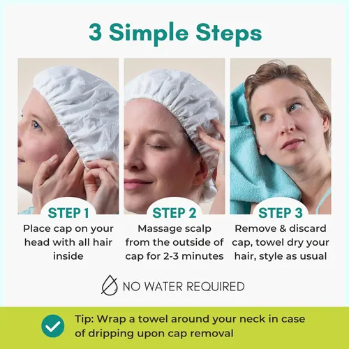 Vista 7 de Nurture - Gorro de champú sin enjuague sin agua Gorros de ducha para lavar y acondicionar el cabello en microondas Baño sin agua Desechable e