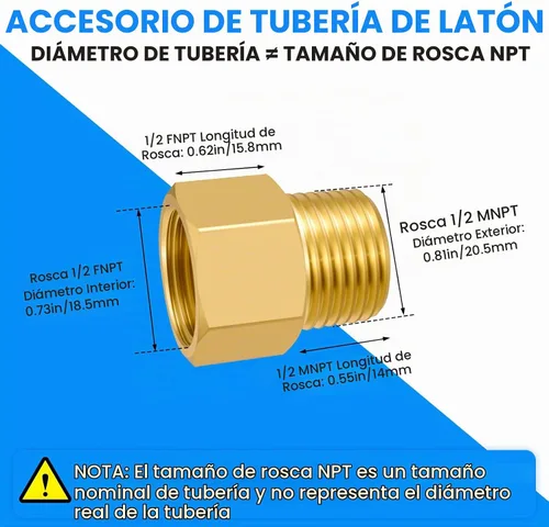 Vista 2 de SDTC Tech Juego de 2 adaptadores de tubería de latón 1/2 NPT rosca macho a 1/2 NPT rosca hembra reductor, conectores de extensión de tubería de latón