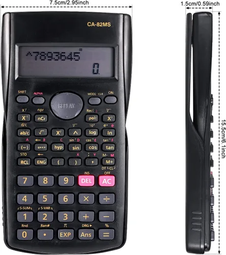 Vista 2 de Saillong Calculadora científica de ingeniería de 2 líneas, calculadora matemática de fracciones de función negra para negocios, oficina
