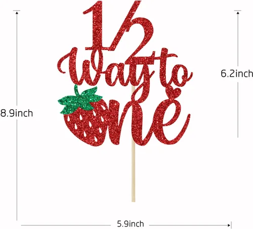 Vista 4 de Decoración de pastel de fresa con la mitad de camino a uno, decoración para pastel de cumpleaños de 6 meses, bayas dulces y medio cumpleaños