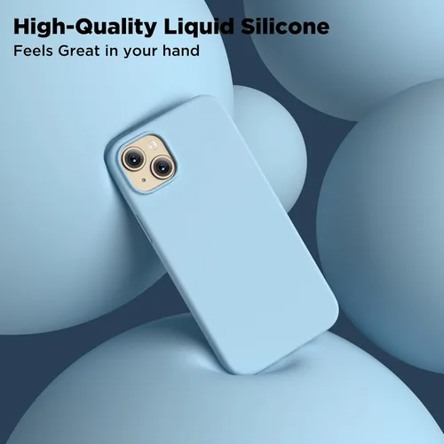 Vista 4 de Compatible con iPhone 15, funda de silicona líquida, funda protectora de cuerpo completo a prueba de golpes [forro de microfibra suave], funda Azul