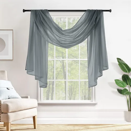 Vista 13 de MIULEE Cenefa Beige para Ventana para Fiesta - Cortina Transparente Cenefa Superior Tratamiento de Ventana Cortinas Decorativas para Arco de Boda