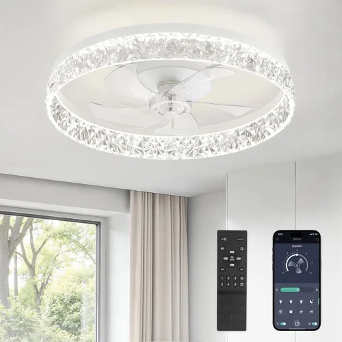 Vista 20 de LEDIARY Ventiladores de techo modernos de 20 pulgadas con luces y control remoto, ventilador de techo regulable de perfil bajo, ventilador de techo