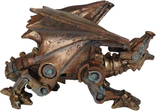 Vista 4 de Ebros Roaring Steampunk - Figura de dragón alado robótico de cobre pintada de resina para amantes de la ciencia ficción industrial, escultura