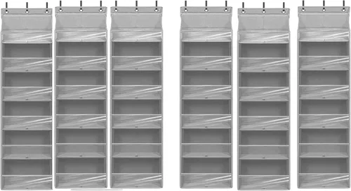 Vista 18 de Organizador de puerta con 6 bolsillos extra grandes, 12 bolsillos laterales, estante de almacenamiento resistente para armario, organizador de Beige