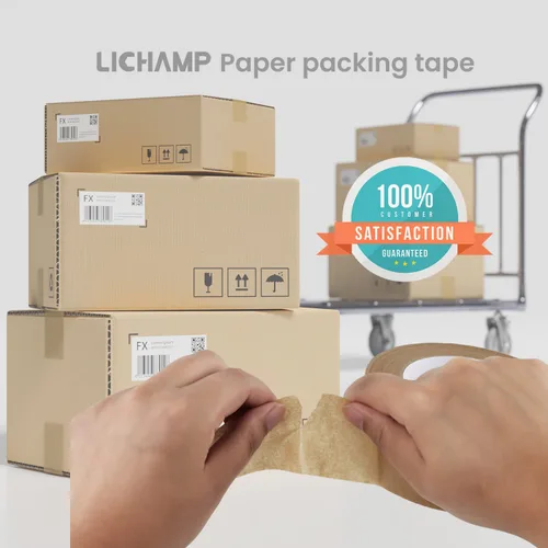 Vista 7 de Lichamp Cinta de embalaje de papel Kraft, cinta de envío marrón engomada para cajas y cartones, 2 pulgadas x 55 yardas x 7 mil