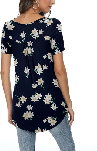 Vista 3 de POPYOUNG Women's Casual Short Sleeve Button Tunic Tops Loose Shirts with leggings