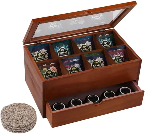 Vista 9 de Organizadores de té con cajón, caja de té de madera, color marrón marrón (02)