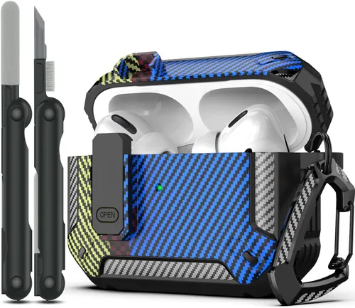 Vista 22 de RFUNGUANGO Funda para AirPod de 2ª generación con kit de limpieza, armadura protectora de carcasa dura militar con bloqueo para funda de carga