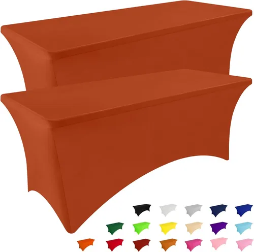Vista 27 de Smiry Paquete de 2 manteles de elastano de 6 pies, manteles elásticos ajustables extensibles, lavables y sin arrugas, cubiertas rectangulares de Rojo