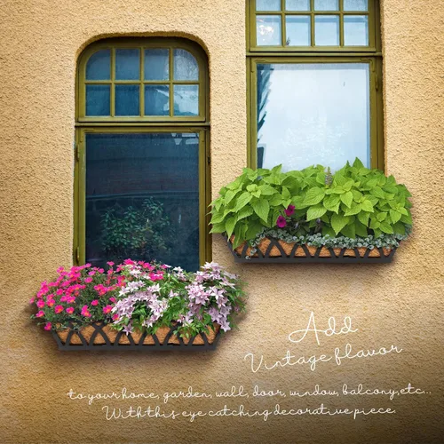 Vista 7 de Jardinera Colgante para Ventana, Cesta Colgante de Metal Negro de 24 Pulgadas para Plantar Flores con Forro de Coco para Balcón Exterior, Porche