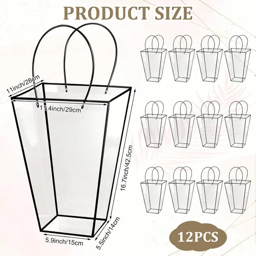 Vista 2 de Yexiya 12 bolsas florales grandes transparentes para ramo de flores a granel con asa transparente para regalo de boda, regalo de boda, regalo