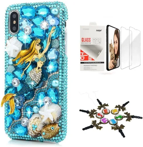 Vista 6 de Sparkle Funda compatible con iPhone 12 – Elegante – 3D hecha a mano con lazo y corona de lazo para llaves, diseño de rosas y diamantes de imitación