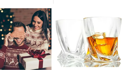 Vista 3 de Bezrat Juego de 6 vasos de whisky – Vasos de chupito multiestilo – Vasos escoceses de 10 onzas – Vasos de roca Barware para whisky, Bourbon, bebidas