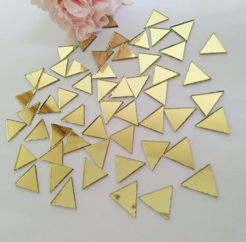 Vista 7 de Juego de 200 piezas de mosaico de espejo triangular de 1/2 pulgada, espejo triangular de vidrio real, accesorio de manualidades (oro amarillo)