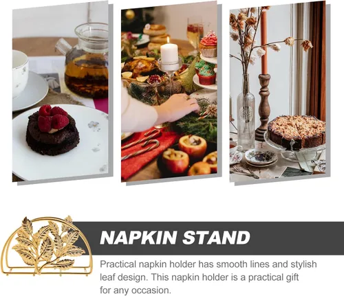 Vista 9 de Golden Iron Napkin Holder with Leaf Design, Large Metal Paper Napkin Stand for Kitchen and Restaurant Table, Rustic Style Bathroom and Dining