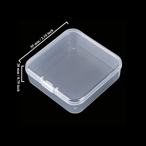 Vista 2 de Goodma 100 piezas de contenedores de almacenamiento de plástico transparente mini cuadrados con tapas con bisagras para artículos pequeños y otros