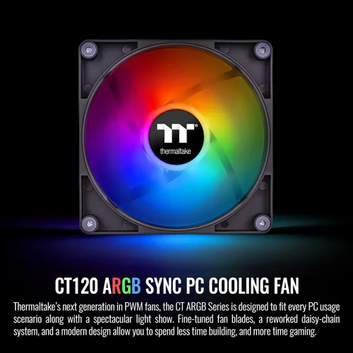 Vista 2 de Thermaltake CT120 ARGB Sync Ventilador de enfriamiento para PC (paquete de 2 ventiladores), sincronización de placa base de 5V, 16.8 millones