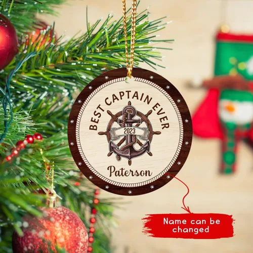 Vista 3 de Adorno de Navidad del mejor capitán del mundo, adorno personalizado de capitán de vela y navegación, adorno de Navidad de capitán velero, adorno