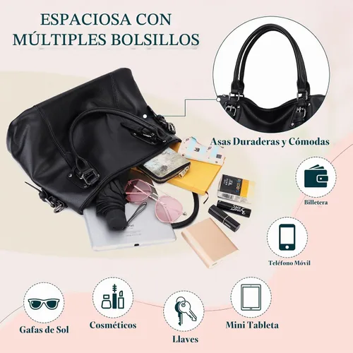 Vista 5 de VX VONXURY Bolso Hobo para mujer, bolso de mano, bandolera para mujer Negro