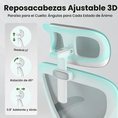 Vista 4 de Soohow Silla de oficina, ergonómica de malla de oficina con soporte de respaldo ajustable, cómoda silla giratoria de computadora con reposacabezas