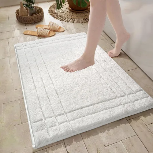 Vista 8 de Alfombras de baño negras, pequeñas alfombras de baño antideslizantes, alfombra de baño suave y peluda lavable para bañera y ducha, 18x24 Tapete