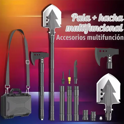 Vista 7 de Pala de camping hacha de supervivencia al aire libre, pala táctica plegable multifuncional, combo de hacha de hacha, equipo de campamento de acero