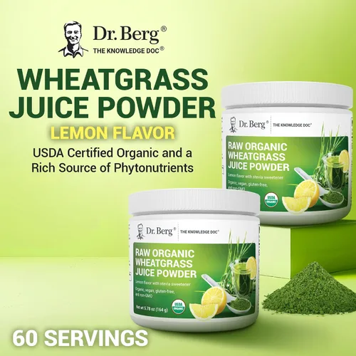 Vista 4 de Dr. Berg - Superalimento en polvo verde orgánico certificado por USDA (60 porciones), fabricado con pasto de trigo crudo, clorofila, minerales traza