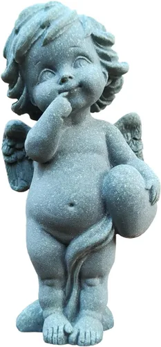 Vista 6 de livelyfish Estatua de ángel guardián, pequeña figura de querubín rezando, alas de arenisca, escultura de ángel para acuario, hogar, pecera