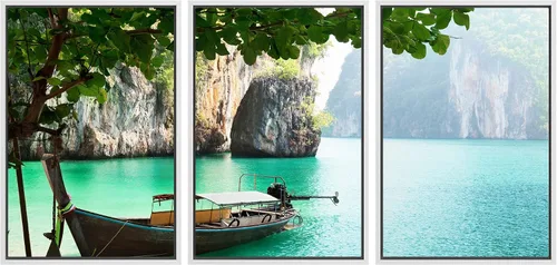 Vista 63 de wall26 Lienzo enmarcado para pared, juego de arte exótico tropical, océano, mar, avión, puesta de sol, transporte, fotografía, realismo, decorativo